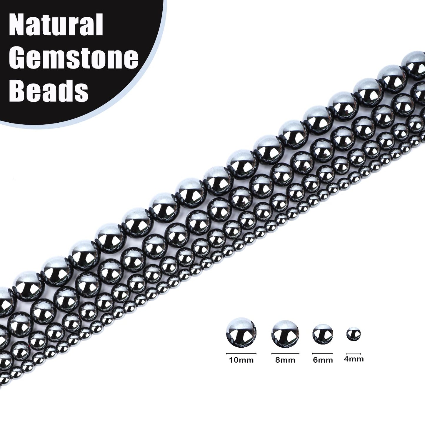 CMBYN Natural Stone Beads Round Genuine Real Stone Beading Strand Loose Gemstones DIY Smooth Bead for Bracelet Necklace Earrings Jewelry Making (Hematite, 6mm 60 Pieces)
