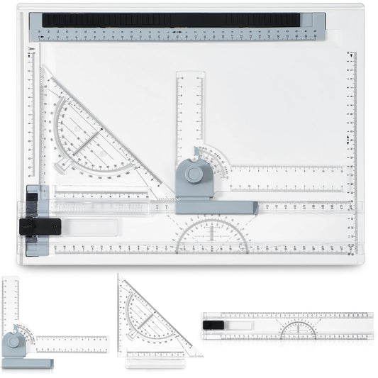 Zonon A4 Portable Drawing Board, Multi-Function Metric Drafting Table Drafting Board with Clear Rule Parallel Motion and Angle Adjustable Measuring System