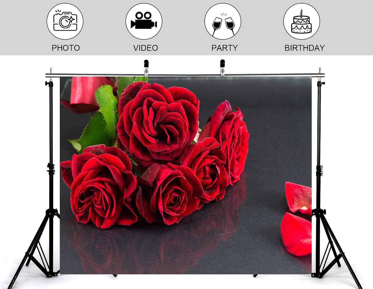 KeyWork 10x7ft Red Rose Bouquet Backdrop Fresh Bloom Petal Photography Background for Valentine's Day Gift Party