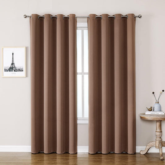 ChrisDowa Blackout Curtains - Room Darkening Grommet Panels, Thermal Insulated, 90 Inch Long, Cappuccino (Set of 2)