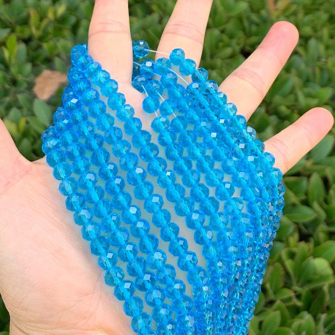 350pcs Czech Faceted Rondelle Crystal Glass Loose Beads 8mm Spacer Bulk Aquamarine Blue for DIY Craft Jewelry Making CCR810