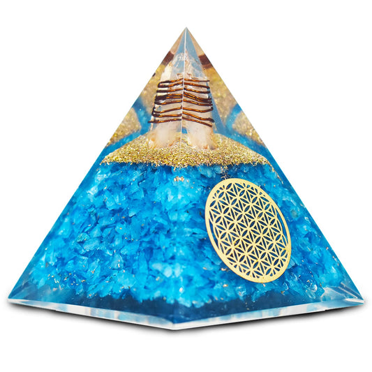 Real Crystal Aquamarine Orgonite Pyramid, Healing Crystal Pyramid, Pyramid Crystal Gemstone Pyramid for Meditation, Motivation, Positivity - Handmade in India