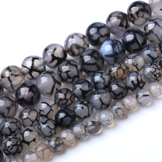 10mm 36pcs Natural Black Dragon Vein Agate Stone Beads for Jewelry Making DIY Bracelet Necklace Accessories 15" Energy Healing Power Stone Beads (Black Dragon Vein Agate, 10mm)
