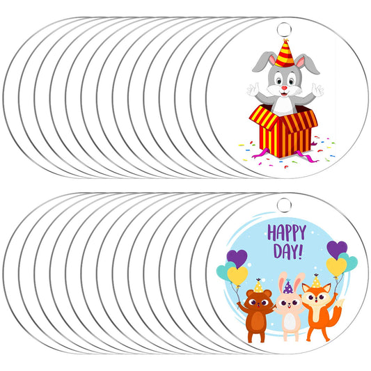 Audab Acrylic Ornament Blanks for Vinyl, Large Clear Acrylic Discs Round Acrylic Blanks Bulk with Hole for Engraving, DIY Projects, Art Crafts(4 Inch, 30 Pcs)
