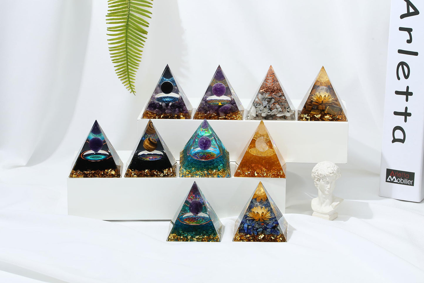 YATOJUZI 2.4" Healing Crystals Tower Amethyst Crystal Chakra Reiki Orgonite Gemstones for Attracts Lucky Positive Energy Wisdom Success Suit for Meditation Accessories Birthday Gifts for Women Men
