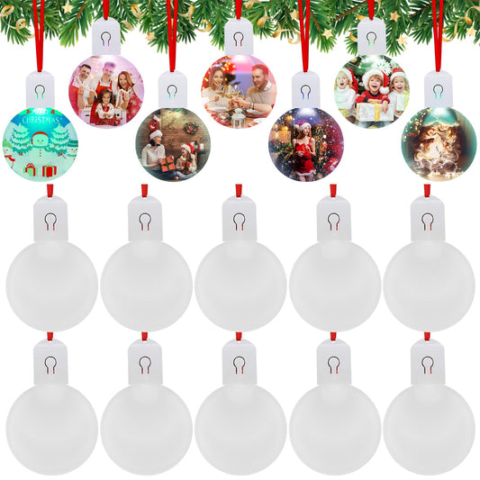 Halloscume 10 Pcs Christmas Sublimation Ornament Blanks Light up Acrylic LED White Pendants Ornaments Bulk for Heat Press Printing Xmas Tree DIY Handmade Crafts Party Decorations Supplies (Round)