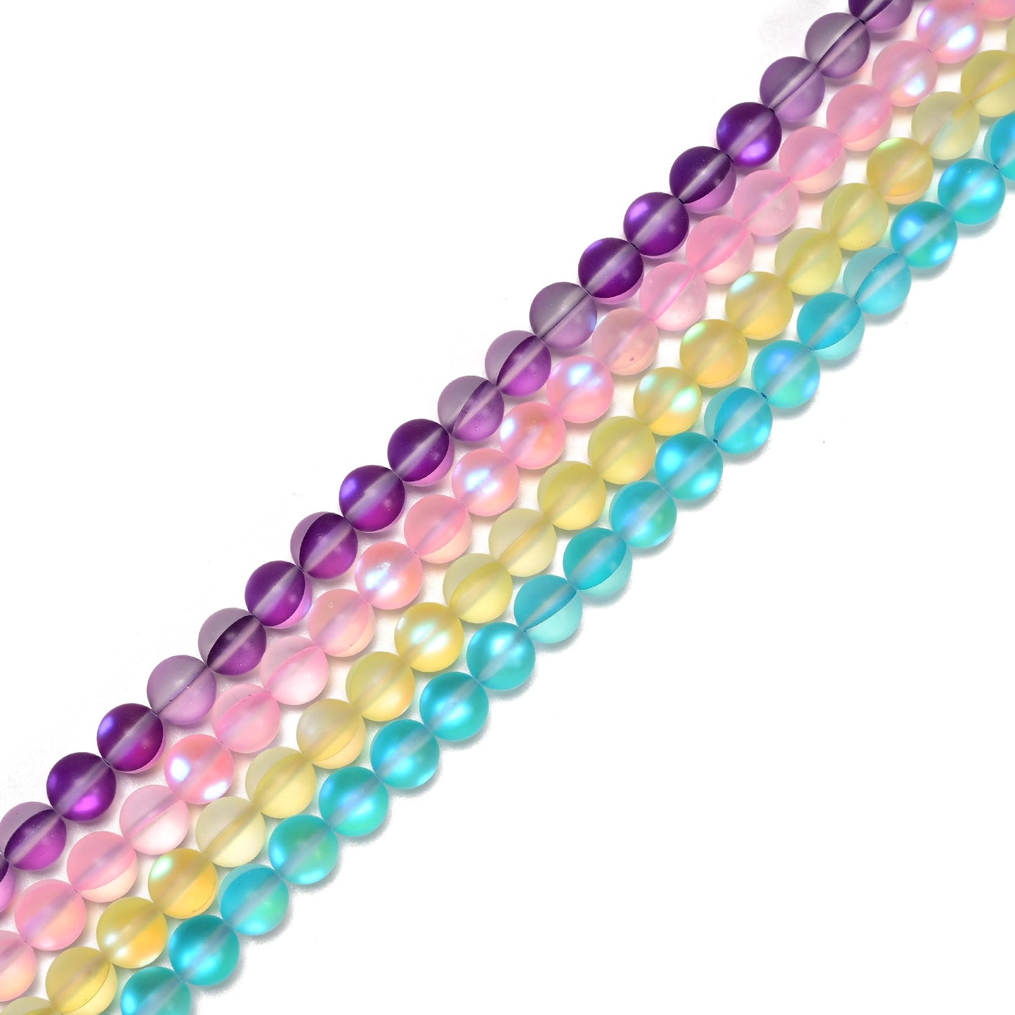 6mm Matte Mixed Color Mermaid Aurora Crystal Glass Bead, Glitter Round Synthetic Moonstone Beads for Jewelry Making Bracelets