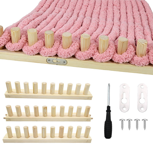 ZMJY 46" Adjustable Chunky Yarn Loom Kit for DIY Blankets | Beginner-Friendly Hand Knitting Loom with Modular Wooden Frame | No Needles Required for Family Craft, Home Decor & Stress Relief