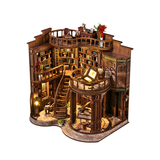 DIY Miniature House Kit, Book Nook Kit, 3D Wooden Puzzles Bookshelf Craft Kits, Dollhouse Kit with LED Light, Mini Building Kit for Adults Teen to Build (Dreamy Book Hall)