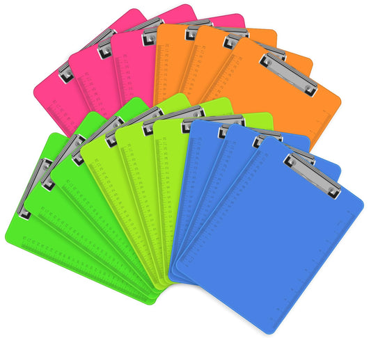 HERKKA 15 Pack Plastic Clipboards, Assorted Color, Low Profile, Standard A4 Letter Size