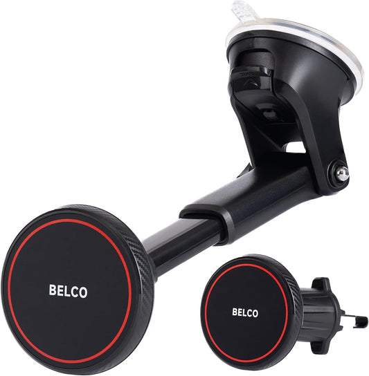 BELCO Magnetic Phone Holder for Car Suction Cup Phone Mount with Adjustable Rotating Arm and Lock Mechanism