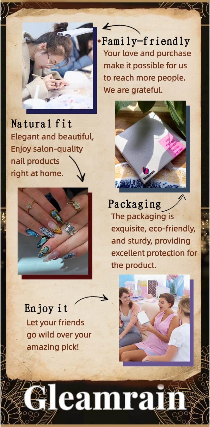 Gleamrain Almond Medium Handmade Press on Nails for Women, Handcrafted Butterfly and Nude Design Reusable Full Cover Fake Nail for Daily Wear Party Birthday D312
