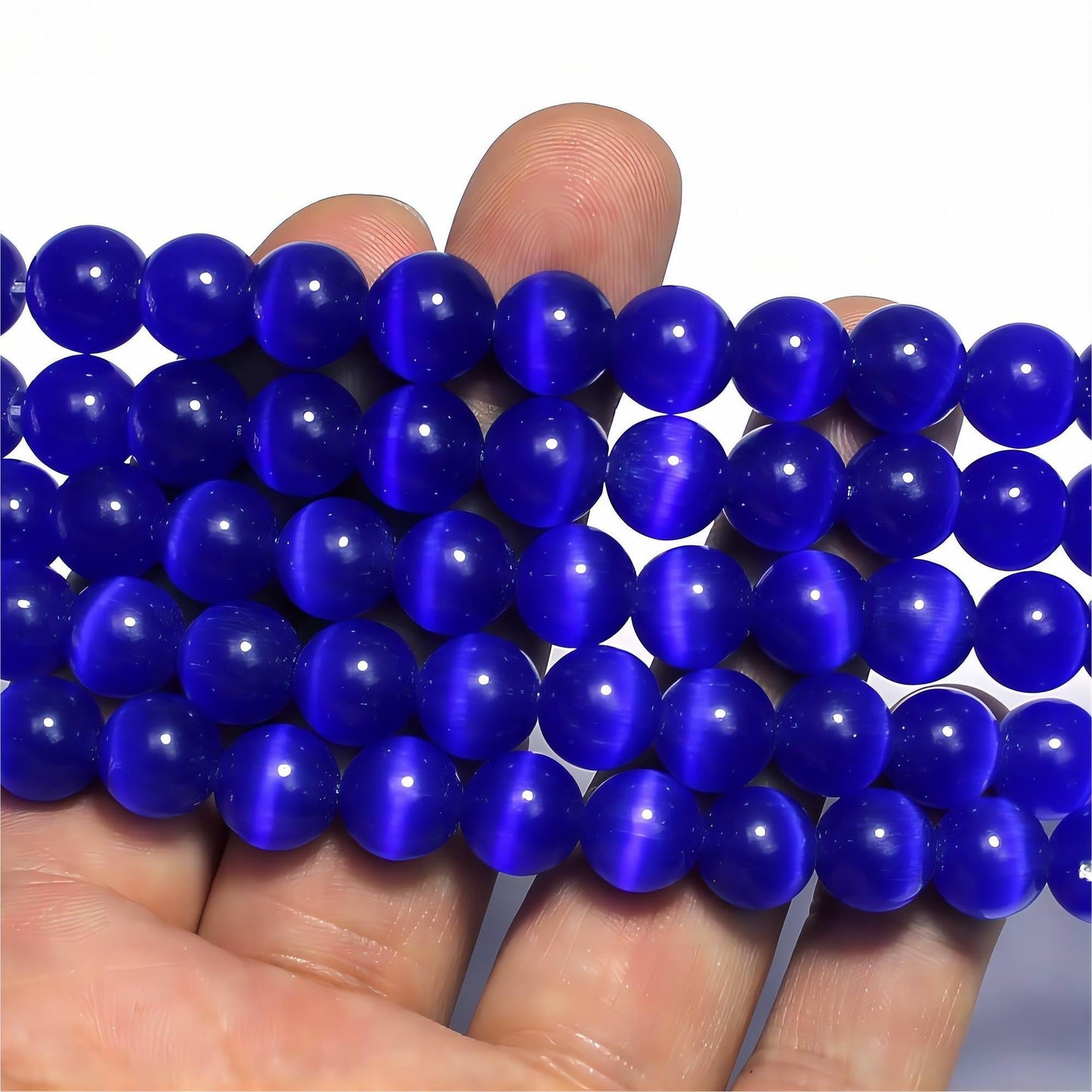 MJDCB 180pcs Sapphire Blue Cat Eye Stone Beads 6mm Round Crystal Loose Bead for Jewelry Making DIY Bracelets Necklace Accessories