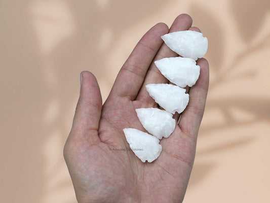 Amazing Gemstone 5 Pieces Snow Quartz Arrowhead, Crystal and Healing Stone Flint Rock Arrow Head - 1 to 1.5 Arrowheads for DIY Project Craft Point Jewelry Making