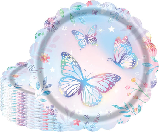 Skiennix 7-Inch Butterfly Paper Plates - 40 Count Disposable Dessert Plates for Birthday Parties & Baby Showers