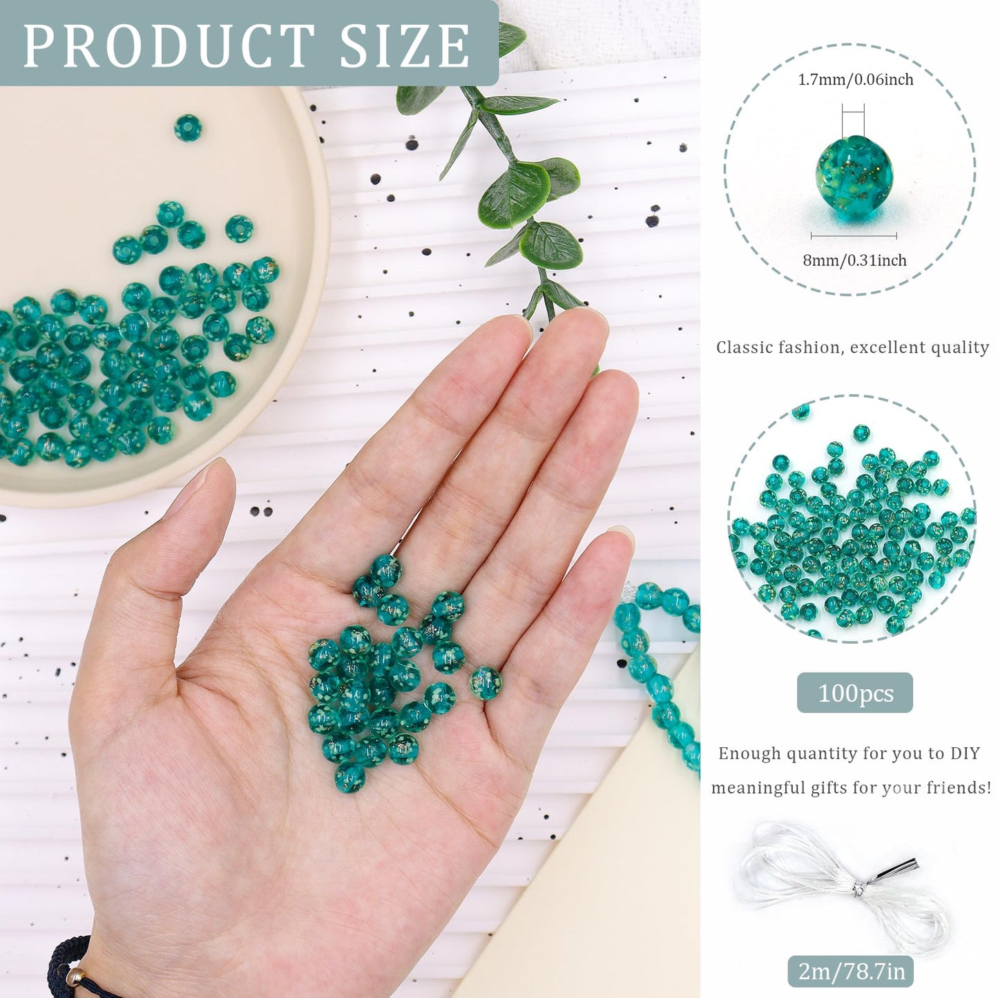 100 PCS 8mm Glow in The Dark Beads,Lake Blue Round Luminous Bead Bracelet Beads for Jewelry Making,Earring Spacer Bead,DIY Crafts
