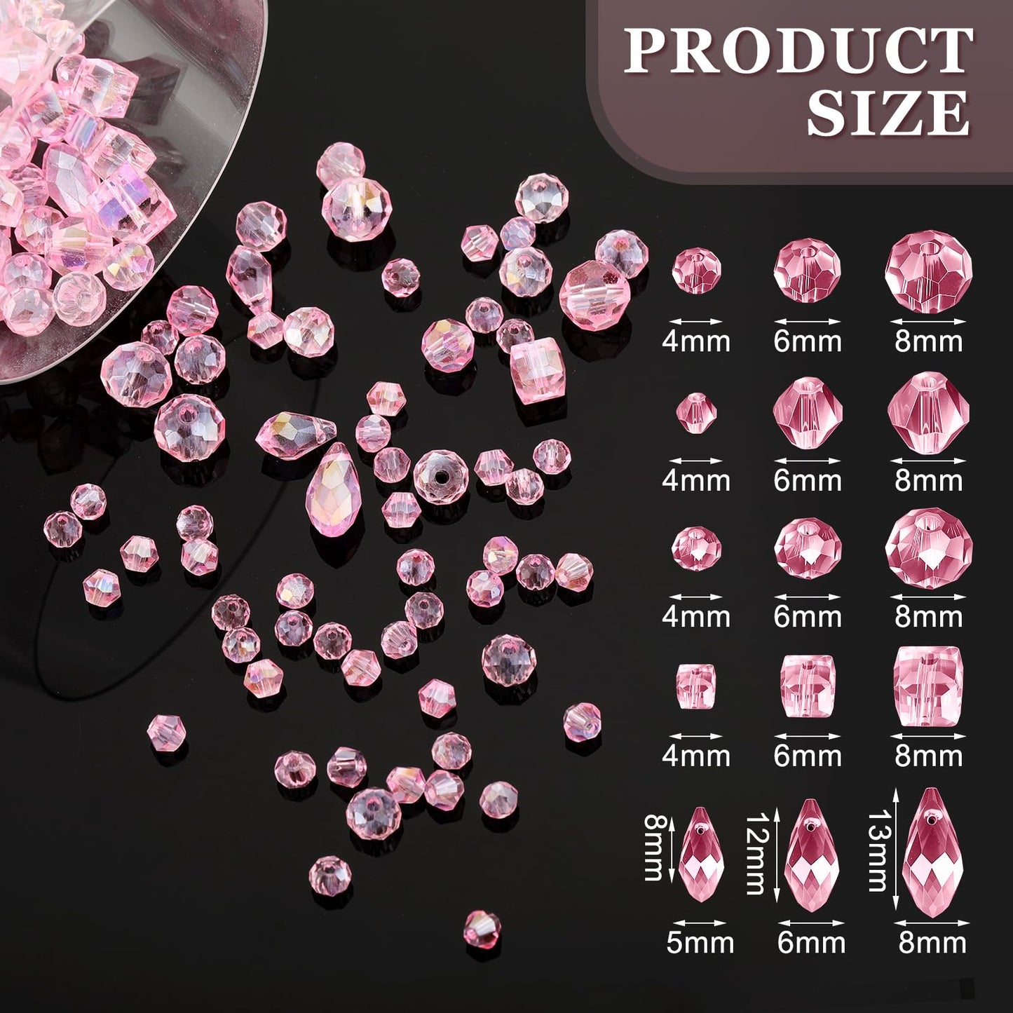 Kigeli 1280 Pcs Glass Beads Bulk Assorted Crystal Beads for Jewelry Making Faceted Teardrop Rondelle Briolette for DIY Crafts Necklace Wristband Earring Kit(Classic,Pink)