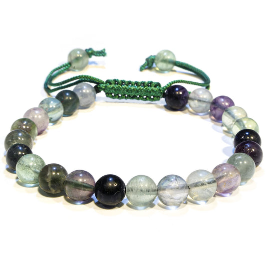 ANAYA AGATE Healing Crystal Bracelet – Chic Gemstone Bracelet for Men and Women – 8mm Round Bead Bracelets for Spiritual Healing, Protection, Positive Energy - Multi Fluorite