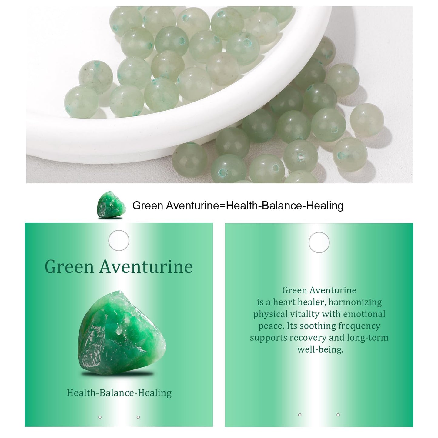 Vinswet 60pcs 6mm Green Aventurine Natural Stone Beads Round Genuine Real Stone Beading Loose Gemstones DIY Smooth Bead for Bracelet Necklace Earrings Jewelry Making