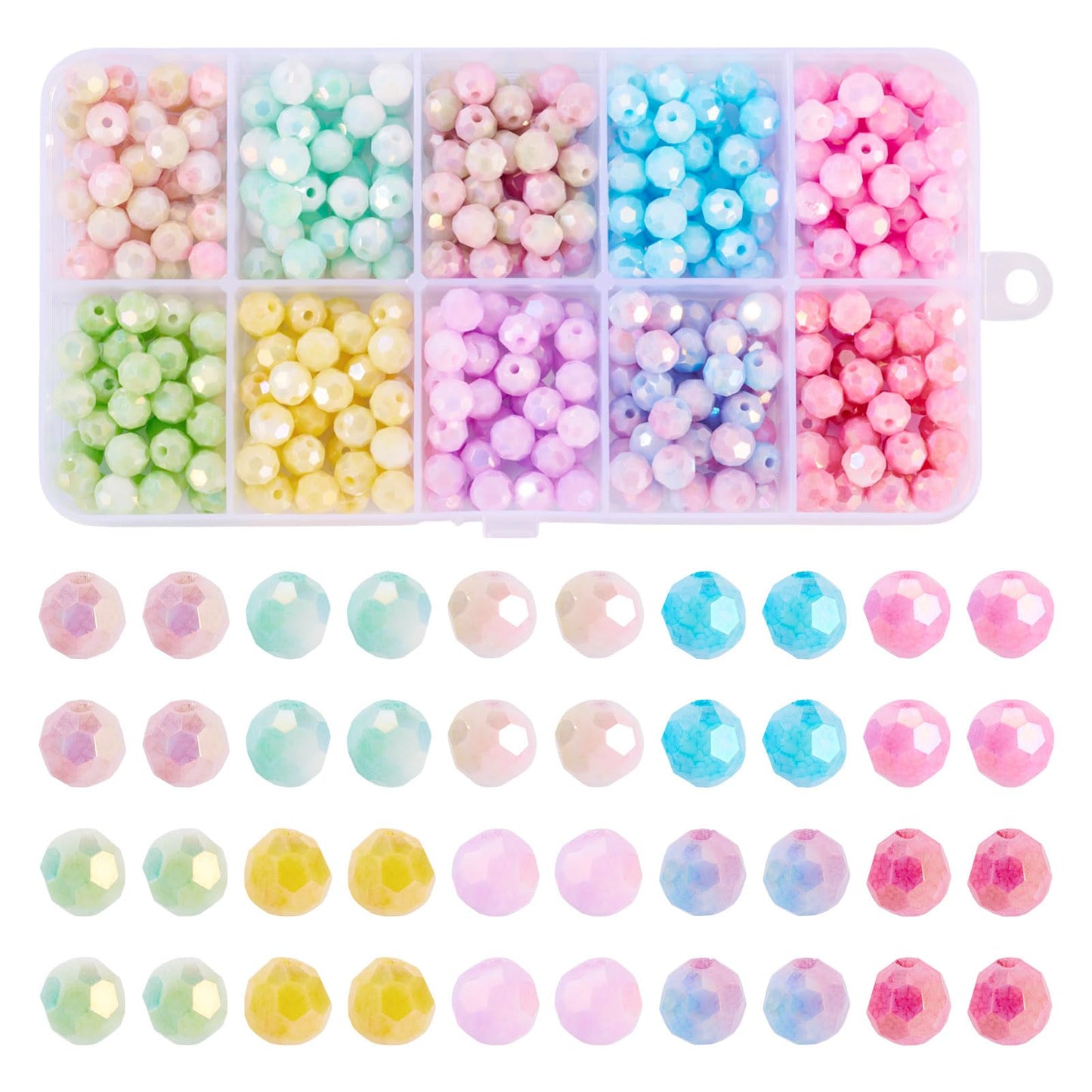 Elecrelive 400Pcs Faceted Glass Beads 10 Colors Colorful Crystal Beads 6mm Imitation Jade for Bracelet Necklace Jewelry Making