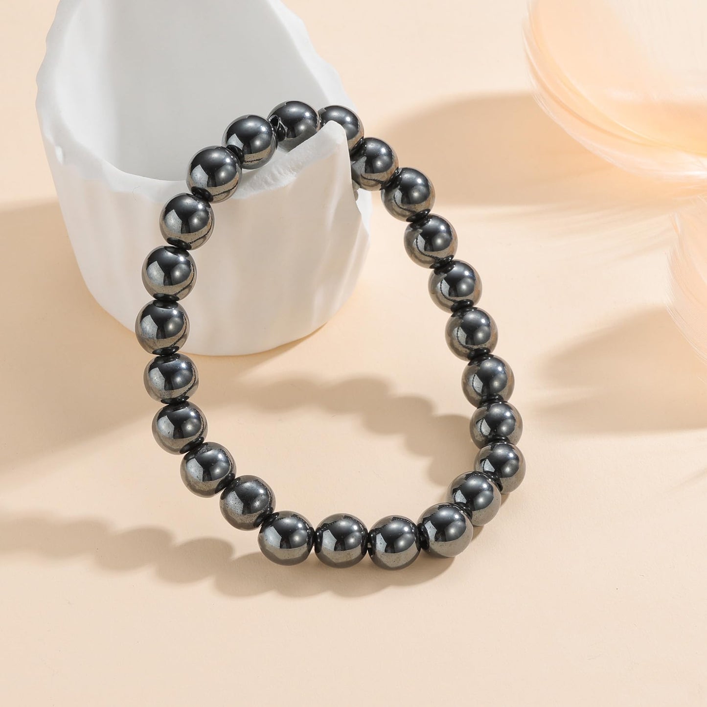 Udolfly Womens Crystal Beaded Bracelets for Women Men Protective Energy Bracelet Natural Gemstone Bead Bracelet 6mm Hematite