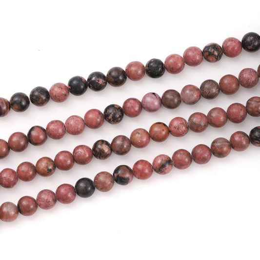 10mm 38pcs DIY Natural Black Line Rhodonite Stone Beads Round Healing Crystal Gemstone Loose Beads for Jewelry Making Handmade Bracelet Necklace