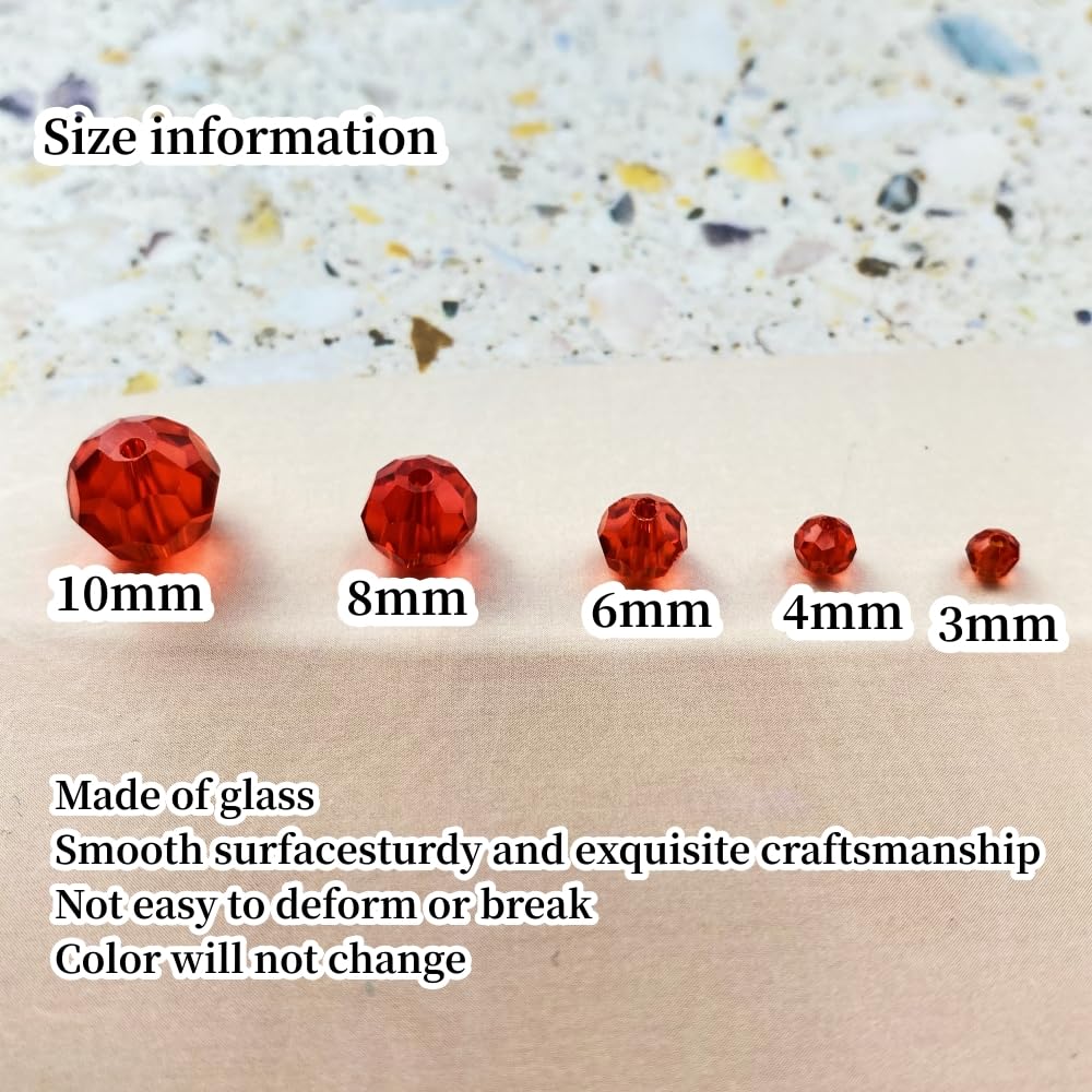 Xinhongo Crystal Glass Beads 50 Pieces 10mm Round Faceted Glass Spacer Beads for Jewelry Making Bracelet Earring Necklace DIY Craft Supplies(Red)
