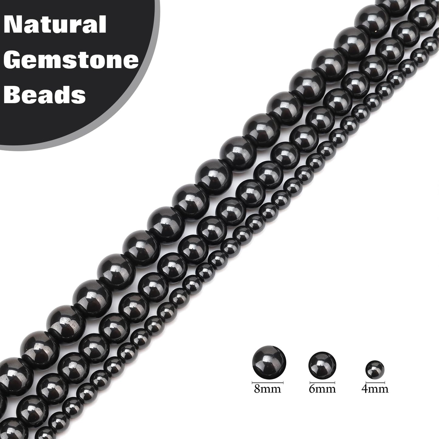 Vinswet 45pcs 8mm Hematite Natural Stone Beads Round Genuine Real Stone Beading Loose Gemstones DIY Smooth Bead for Bracelet Necklace Earrings Jewelry Making