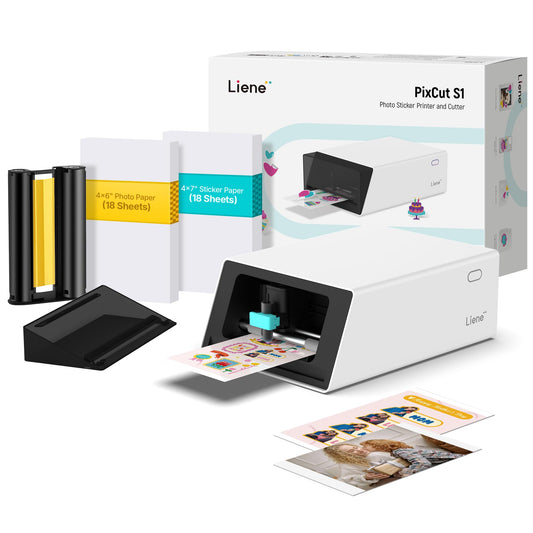 Liene PixCut S1 Color Sticker Printer & Cutting Machine - All-in-One Sticker Maker for DIY Crafts, Custom Labels & Gifts. Thermal Dye-Sublimation Photo Printer, 300 DPI, Precise AI Auto-Cutting