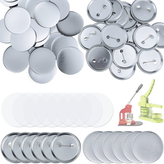 150 Pcs 58mm/2.28inch Blank Buttons Making Supplies Badge Parts, Round Button Pin Badge Blanks Set for Button Maker Machine, Includes Metal Buttons Pin Back Cover, Metal Cover & Clear Film (50 Set)