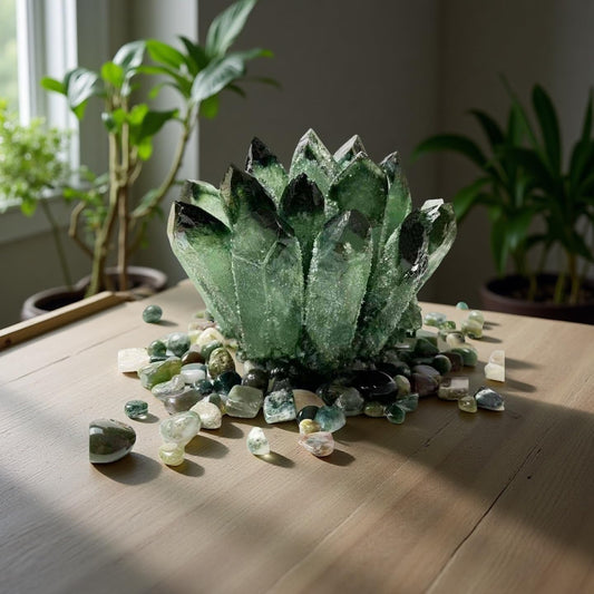 DUKIZA Natural Crystal Green Crystal Cluster Green Crystal Stone Large Quartz Crystal,Quartz Crystal Cluster, Green Stone Green Crystals