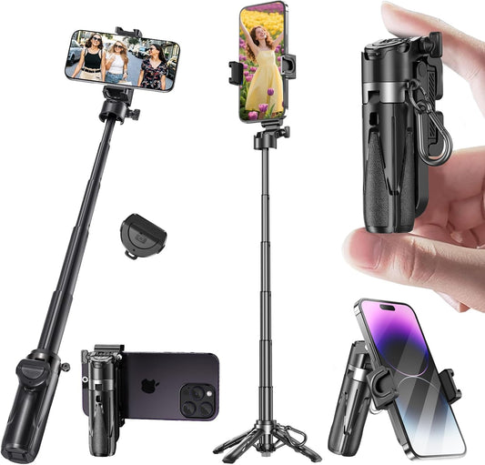 YXYaoZhengYiGeYi Mini Selfie Stick, Pocket Size Extendable Phone Holder with Wireless Detachable Remote Control