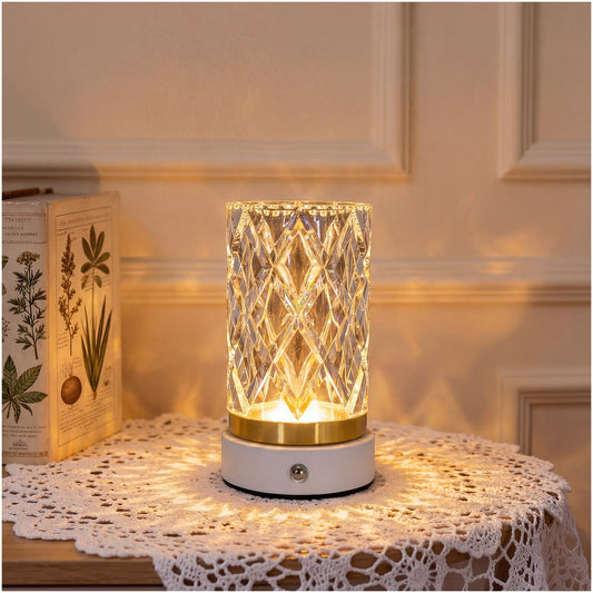 MMHF Crystal Table Lamp, Portable LED Bedside Lamp Touch Control, 3 Color Modes Dimmable, USB Rechargeable Night Light, Water Cup Design for Bedroom Living Room Home Decor