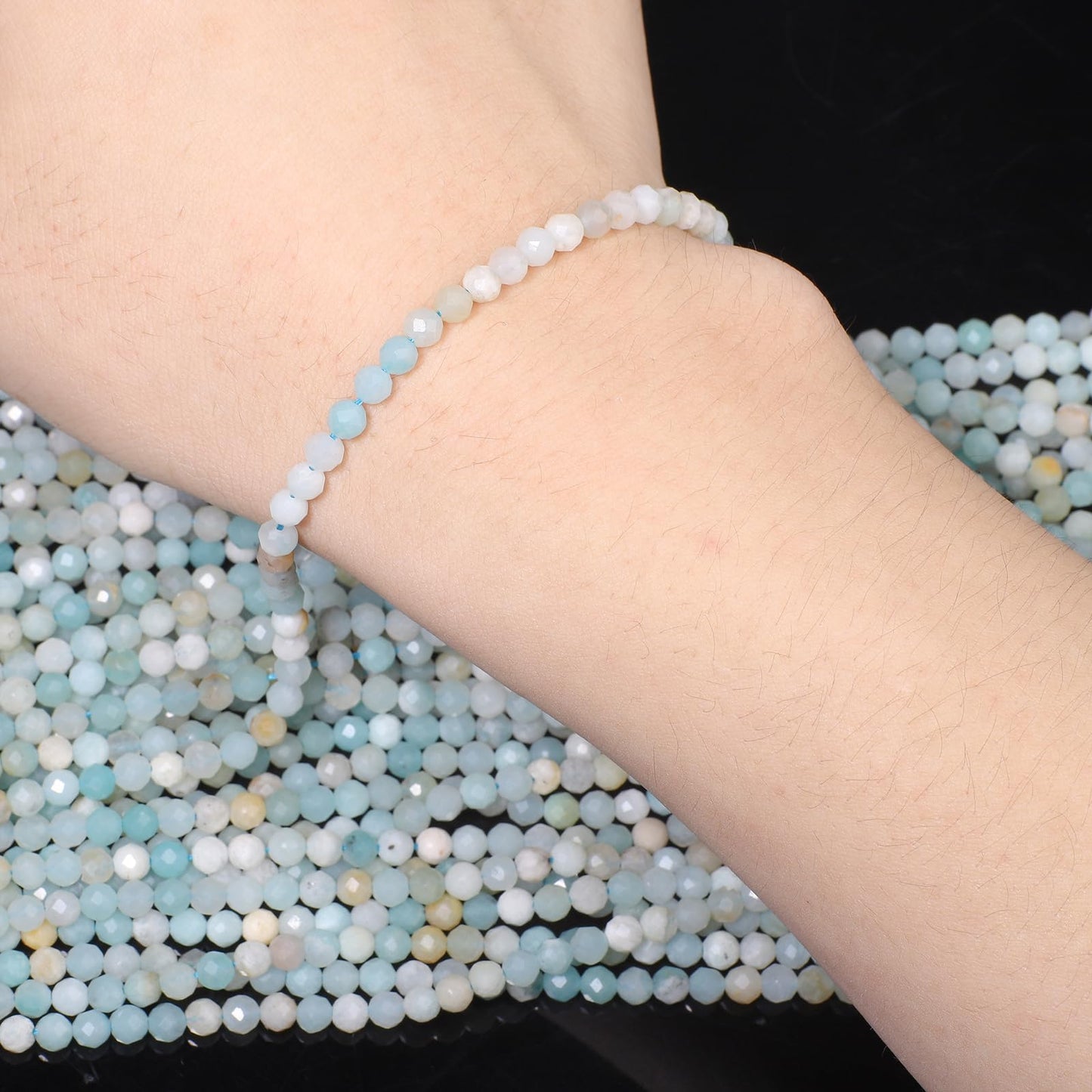 Song Xi 180pcs 2mm Natural Amazonite Gemstone Beads Faceted Round Loose Stone Beads for Jewelry Making