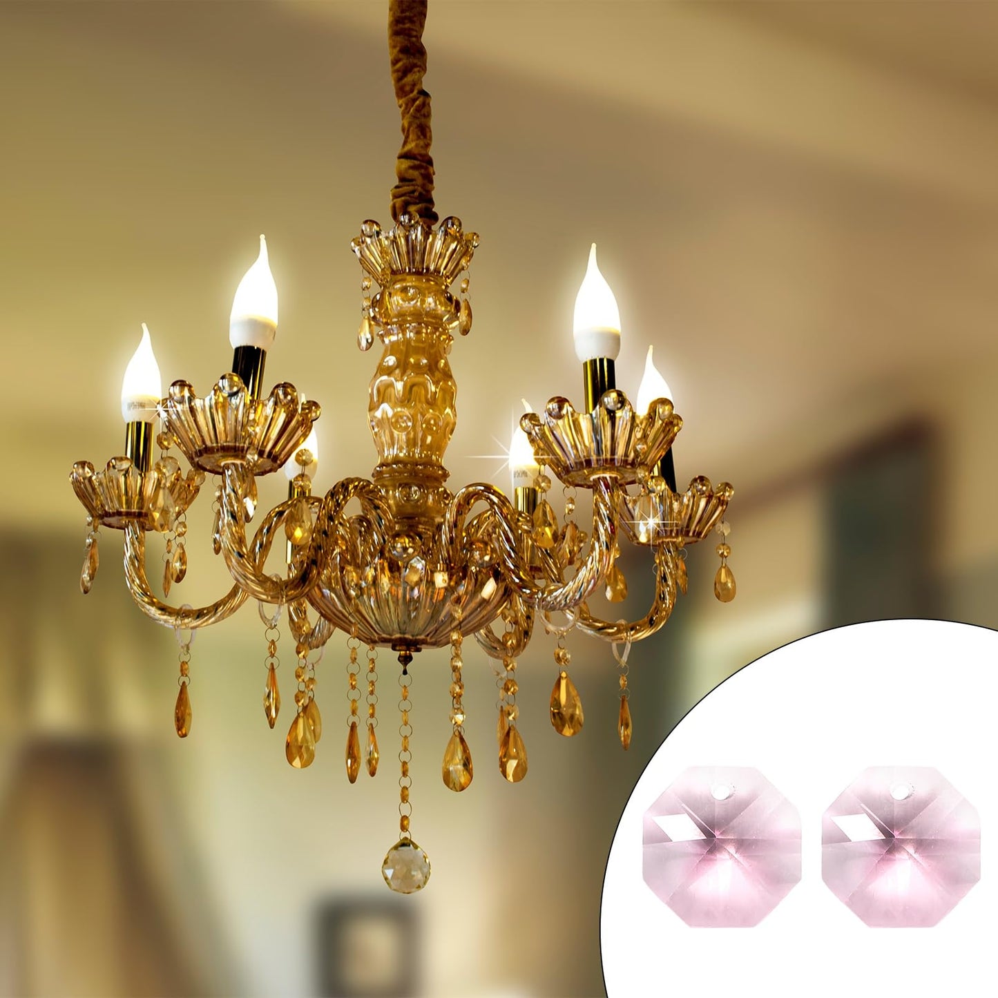 uxcell 50Pcs 1 Hole Crystal Octagon Beads, 14mm K9 Glass Hanging Chandelier Beads Prisms Parts for Crystal Chandeliers Lamp Hanging Pendant Jewelry DIY Craft, Pink