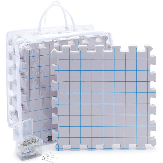 Juvale Foam Blocking Pad Set for Knitting & Crochet - 9-Pack 12.5 x 12.5 in, 0.7-in Thick, Blue - with 200 T-Pins & Storage Bag - Yarn Blocking Kit for Knitting & Crochet
