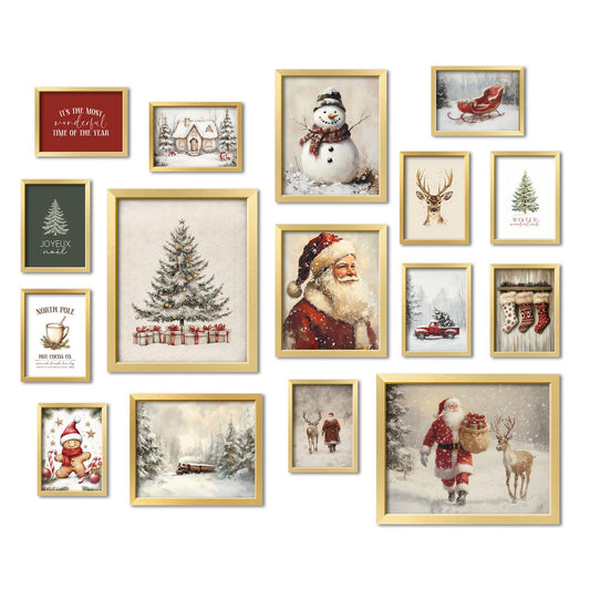 ANERZA 16 PCS Christmas Wall Art Decor, Vintage Gallery Wall Prints Decorations for Bedroom Bathroom, Winter Posters for Living Room Aesthetic, Dorm Home Artwork Collage Kit Pictures, Christmas Gifts