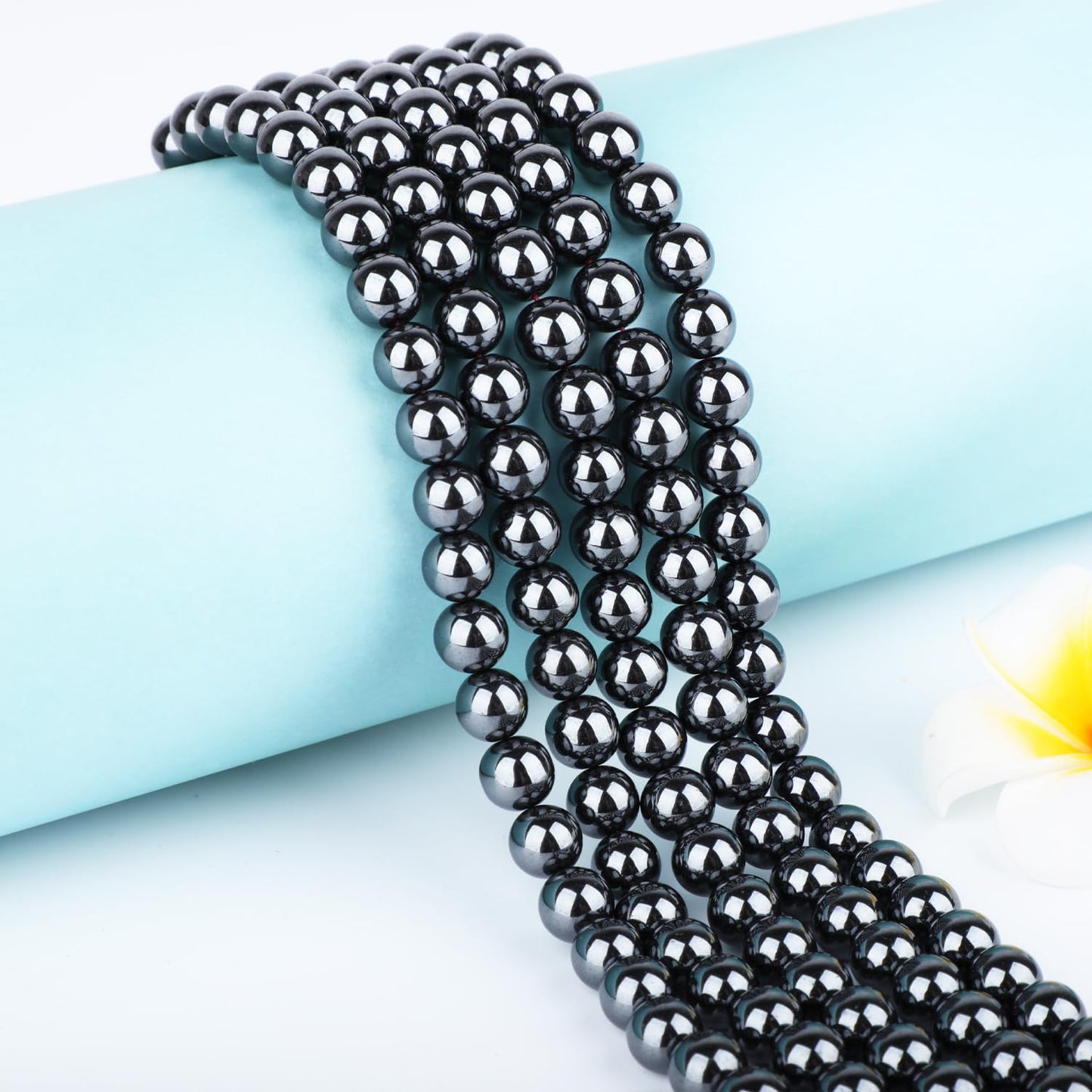 CMBYN Natural Stone Beads Round Genuine Real Stone Beading Strand Loose Gemstones DIY Smooth Bead for Bracelet Necklace Earrings Jewelry Making (Hematite, 8mm 45 Pieces)