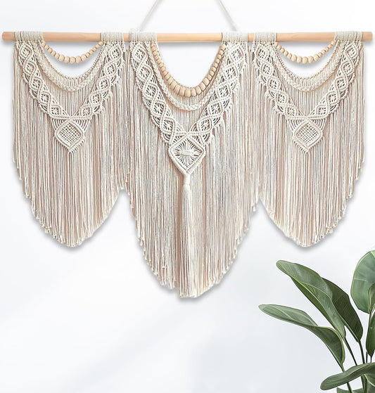 Gliterra Large Macrame Wall Hanging Handmade Boho Tapestry 43"x32" - Wall Art Decor for Living Room, Bedroom, Wedding (beige)