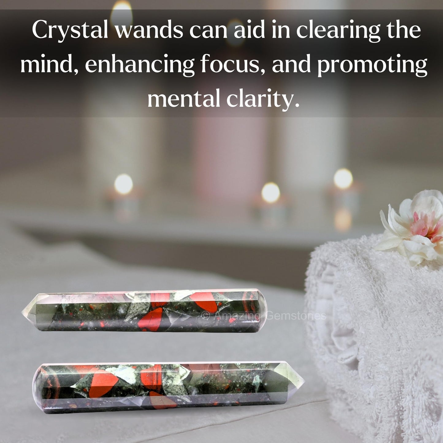 Amazing Gemstone African Bloodstone Crystal Wand Massage Stick - Pelvic Wand Gua Sha for Adults - Crystals and Healing Stones Massage Wands for Adults Gifts (Pointed)