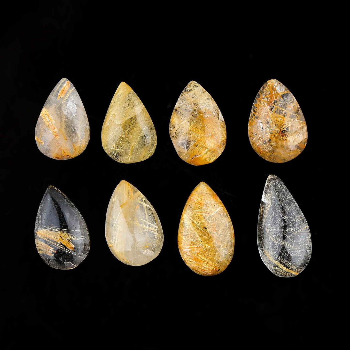 ColouredRocks (7-8 pcs. A++ GOLDEN RUTILE QUARTZ, Pears, Natural Cabochon Crystals, Loose Gemstone, Wholesale Polished Supply, Jewelry Making, DIY Craft, Gem Collection (13-16 mm free size)