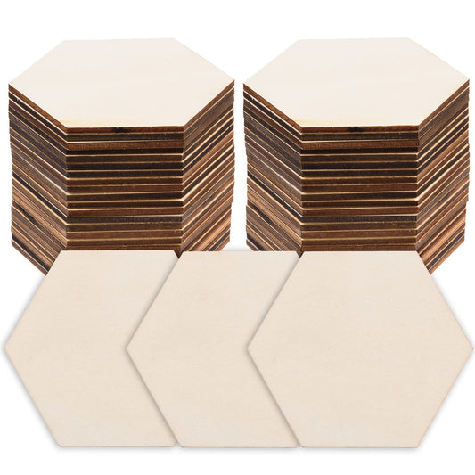 100 Pcs Unfinished Hexagon Wood Pieces Blank Wooden Hexagon Shape Cutouts Natural Wooden Tile Slabs Cutouts Slices for DIY Crafts Coaster Holiday Wall Home Decoration Painting Staining,3.5 x 3.1 Inch