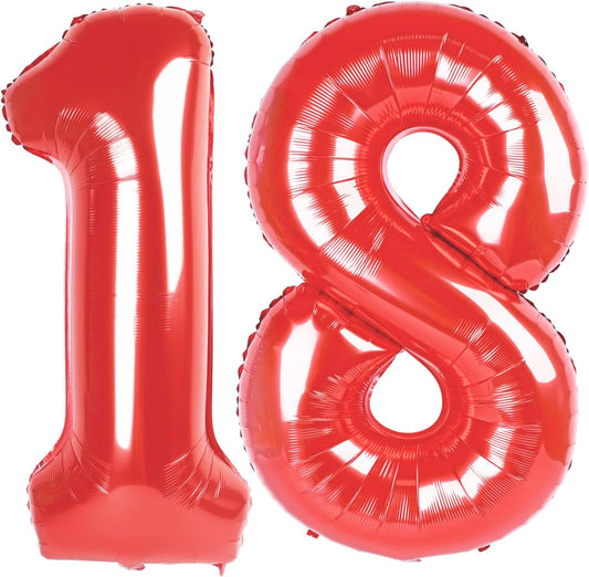 Numbers Balloons 40 Inch Red - 18th Birthday Party Decoration for Men & Women | Big Foil Balloon