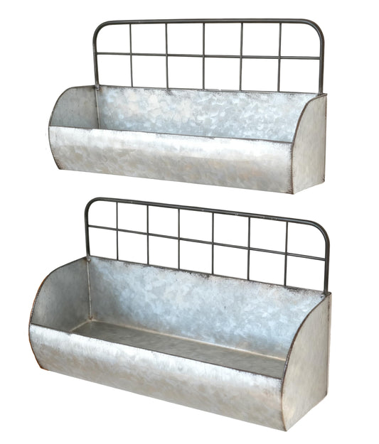 ShabbyDecor Galvanized Metal Farmhouse Wall Storage Holder Rustic Tin Shelves for Kitchen Laundry Room Bathroom Metal Hanging Wire Basket Set of 2