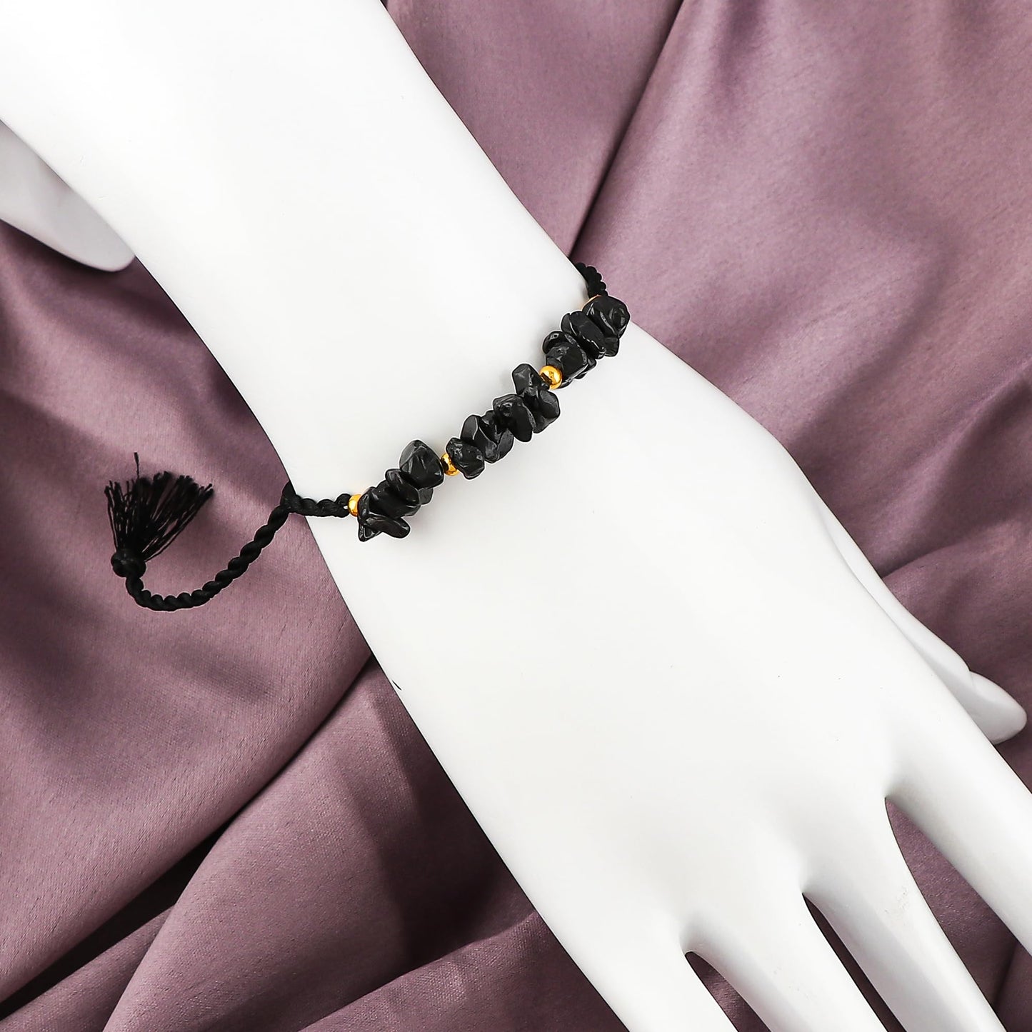 GEMSYMPHONY Black Spinel Gemstone Chips Rope Bracelet – Adjustable Handmade Crystal Chip Bead Bracelet for Women & Men, Natural Stone Healing Jewelry, Boho Style, Unisex Spiritual Gift (Black Spinel)