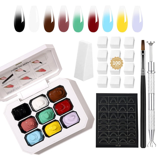 AOBOO 9 Colors Ombre Gel Polish Nail Palette For French Gradient Nail Art DIY Patting Gel Polish For Layered Ombre Effect In Bloom Floral Sponge Pat Paint Nails Gel For Stunning French Designs(7)