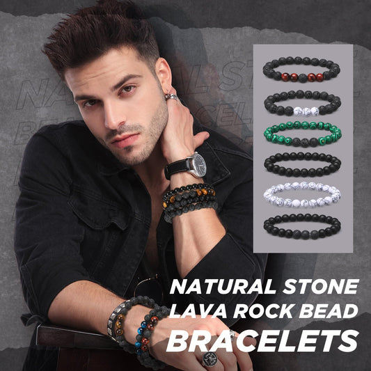 Landical 24 Pcs 8 mm Natural Stone Beads Bracelet Set Tiger Eye Men Stretch Lava Adjustable Onyx Matte Beads Essential Oil Diffuser Bracelet for Men Women Jewelry Gifts