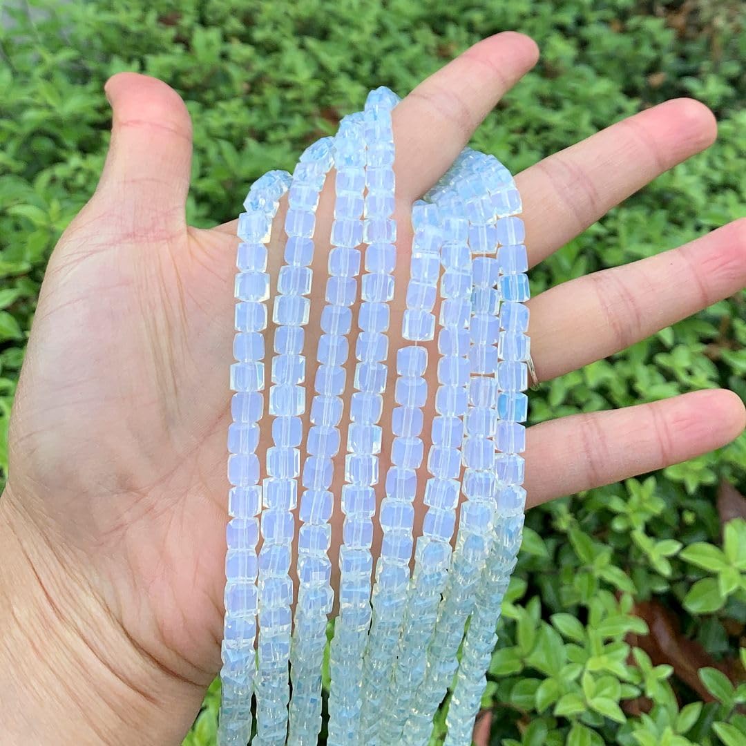 200pcs Czech Faceted Cube Crystal Glass Loose Beads Spacer Bulk 6mm (0.24 Inch) White Opal for DIY Jewelry Craft Making CCC634