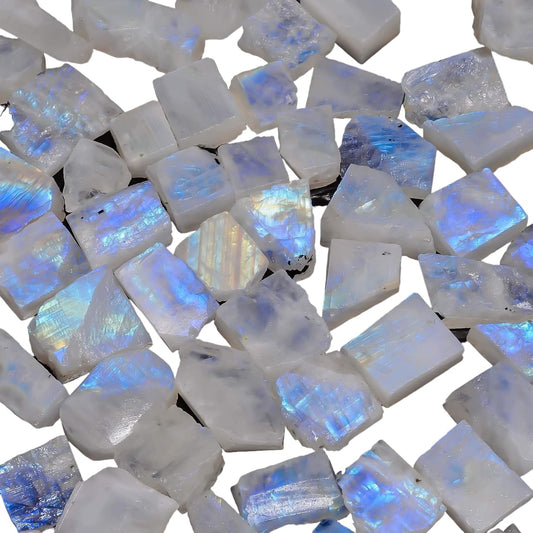 100 carats Natural Blue Flash Raw Moonstone Crystal Rough Gemstone Crystals, Rock, Jewelry Making Supplies, Chakra Healing, Meditation, Art-DIY Stone, 6 to 8pcs