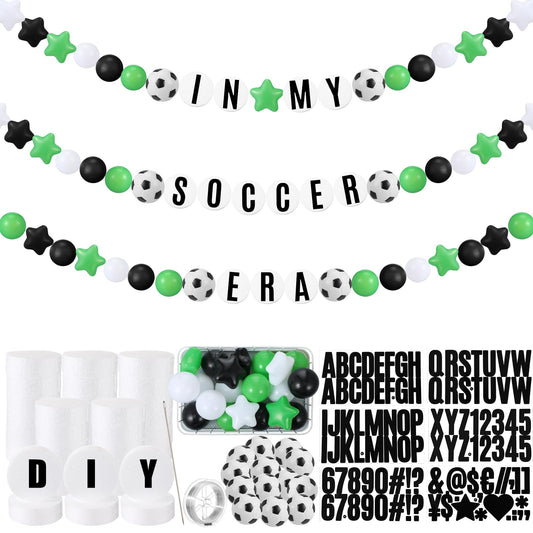 Simgoing 98 Pcs Soccer Birthday Banner Decor Jumbo DIY Friendship Bracelet Birthday Banner Kit Customizable Party Giant Garland Decoration for Soccer Sports Theme Party Decorations